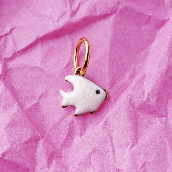 Fisch OffWhite, vergoldet mit 24K Feingold, Amulett XS